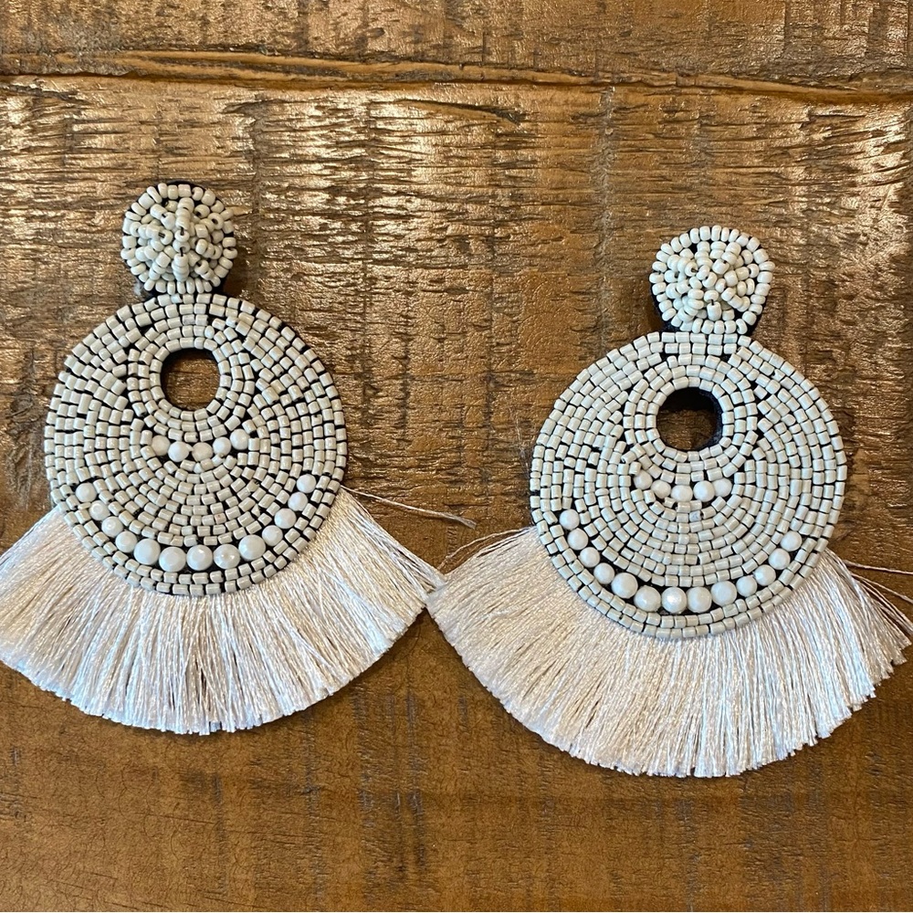 Beaded Fringe Statement Earrings